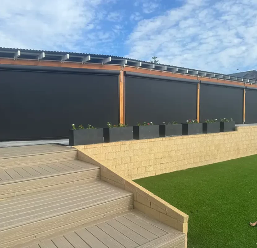 Ziptrak Outdoor Blinds installed by Outdoor Shades WA providing privacy and sun protection for a backyard patio in Perth